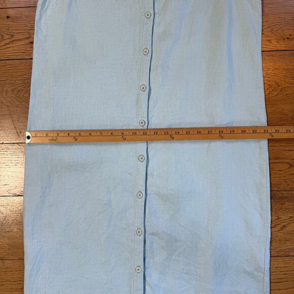 Eileen Fisher Linen Midi Dress Button Front Sleeveless Light Blue Minimalist - Picture 8 of 10